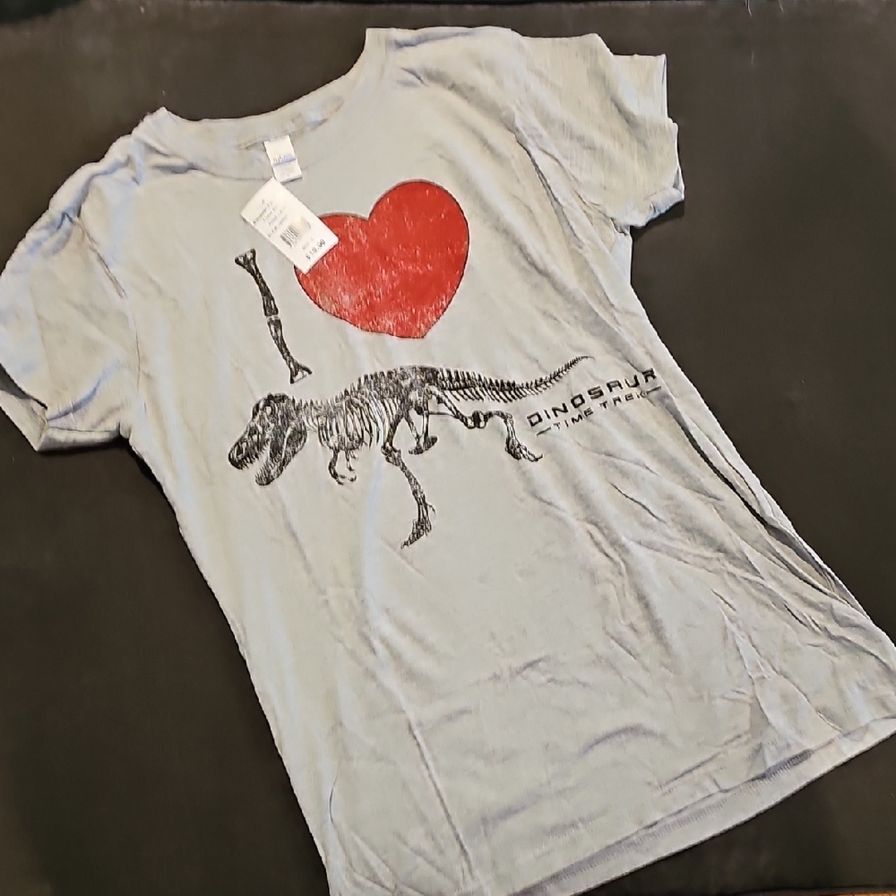 B1G1! NWT Tultex Gray Short Sleeve Tee with Dinosaur Graphic (Womens / Kids)